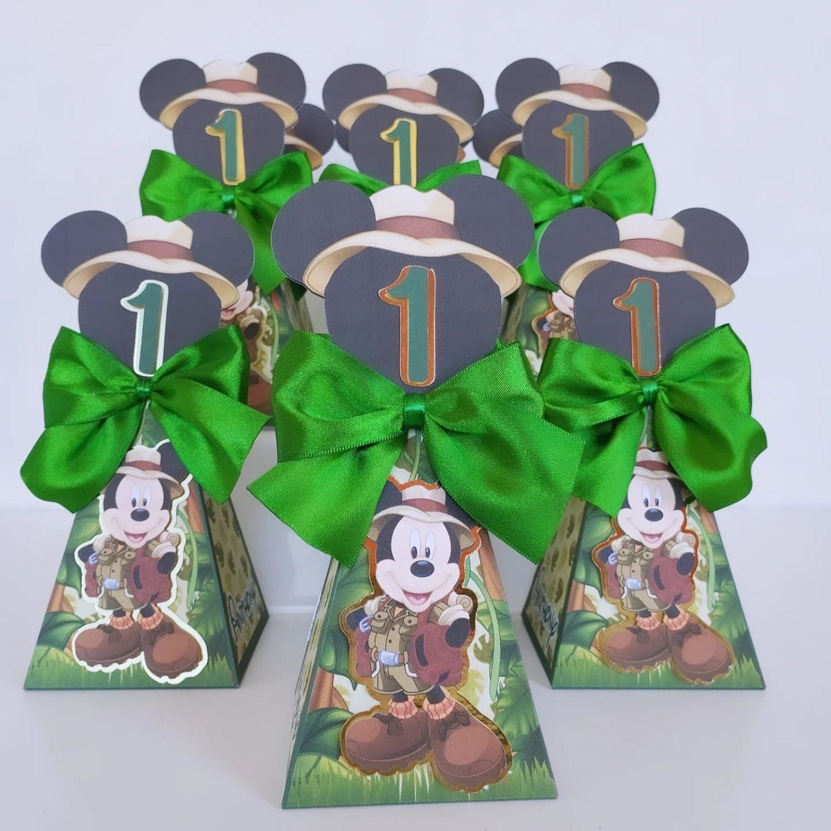 Kit 10 caixinhas Pirâmide Personalizadas- Tema M.i.c.k.e.y Safari