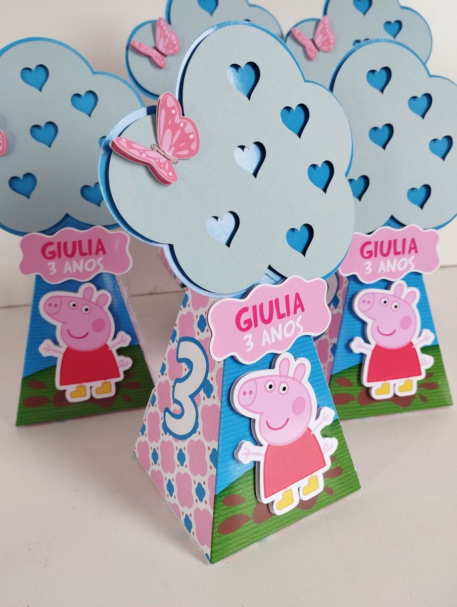 Kit 10 caixinhas Pirâmide Personalizada – Tema P.e.p.p.a P.i.g