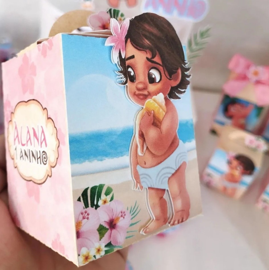 Kit 10 Caixinhas Cubo com alça Personalizadas - Tema Moana Baby - Image 2