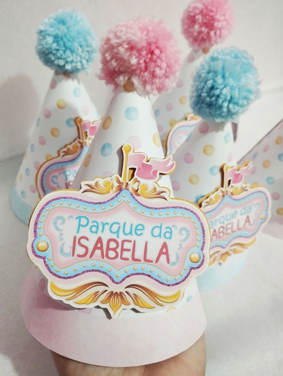 Kit 10 Chapeuzinhos de Aniversário Personalizado – Tema Parque de Diversões