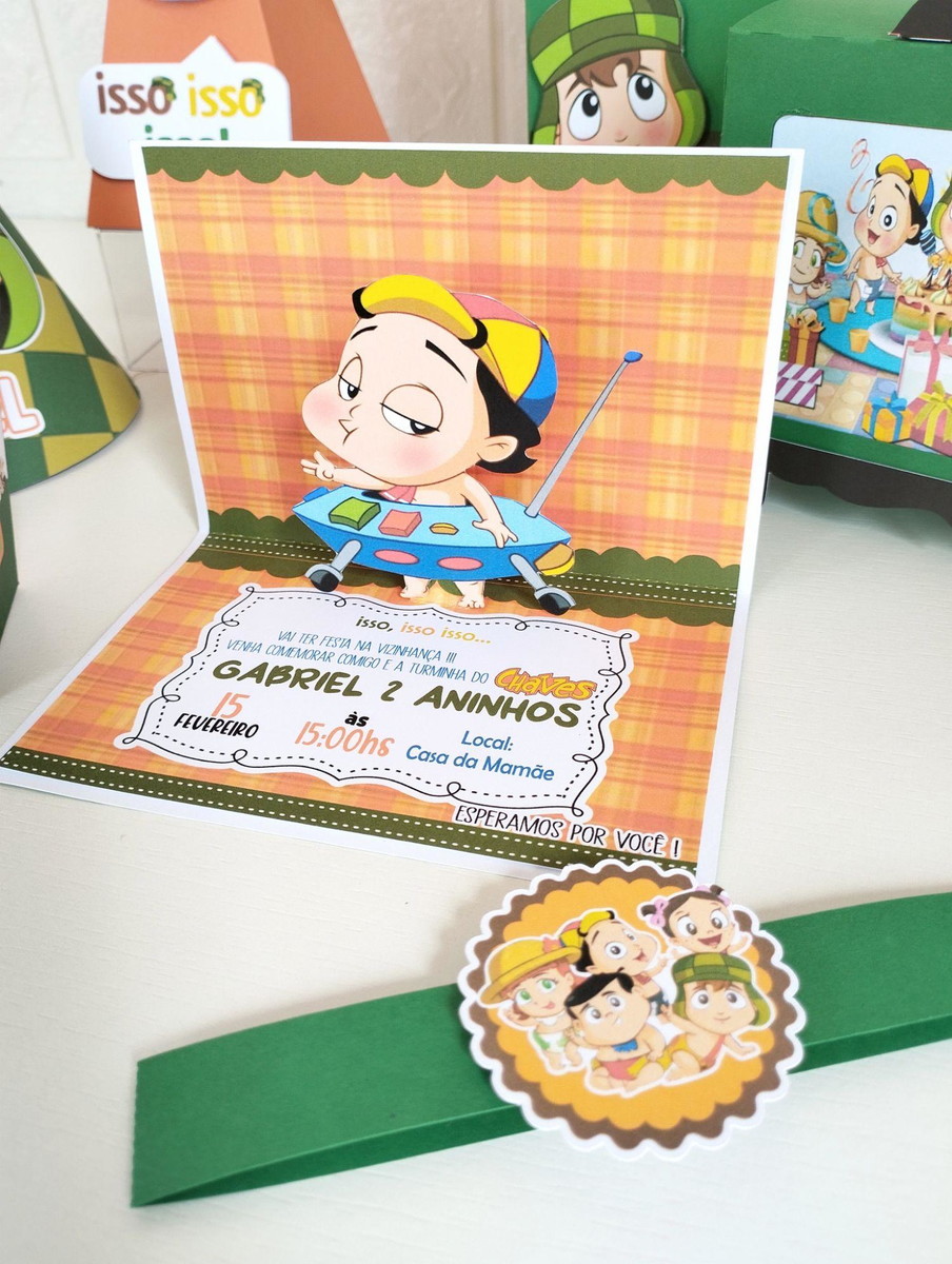 Kit 10 Convites 3D - Tema Chaves