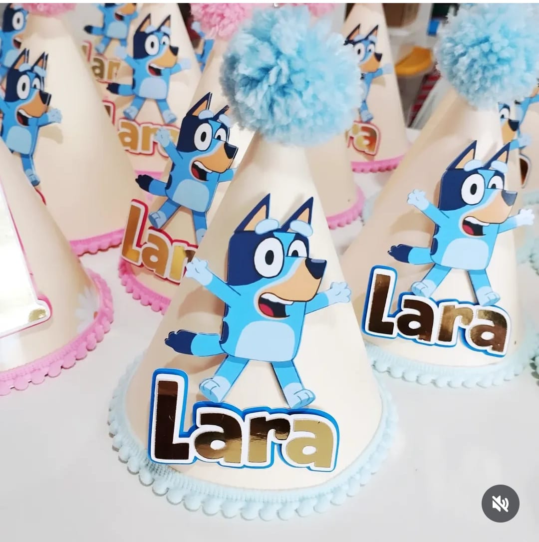 Kit 10 Chapeuzinhos de Aniversário Personalizado – Tema Bluey