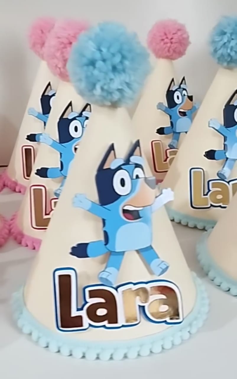 Kit 10 Chapeuzinhos de Aniversário Personalizado – Tema Bluey - Image 3